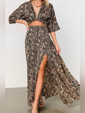 Baltic Born Black Tan Abstract Animal Print Maxi Dress Size M